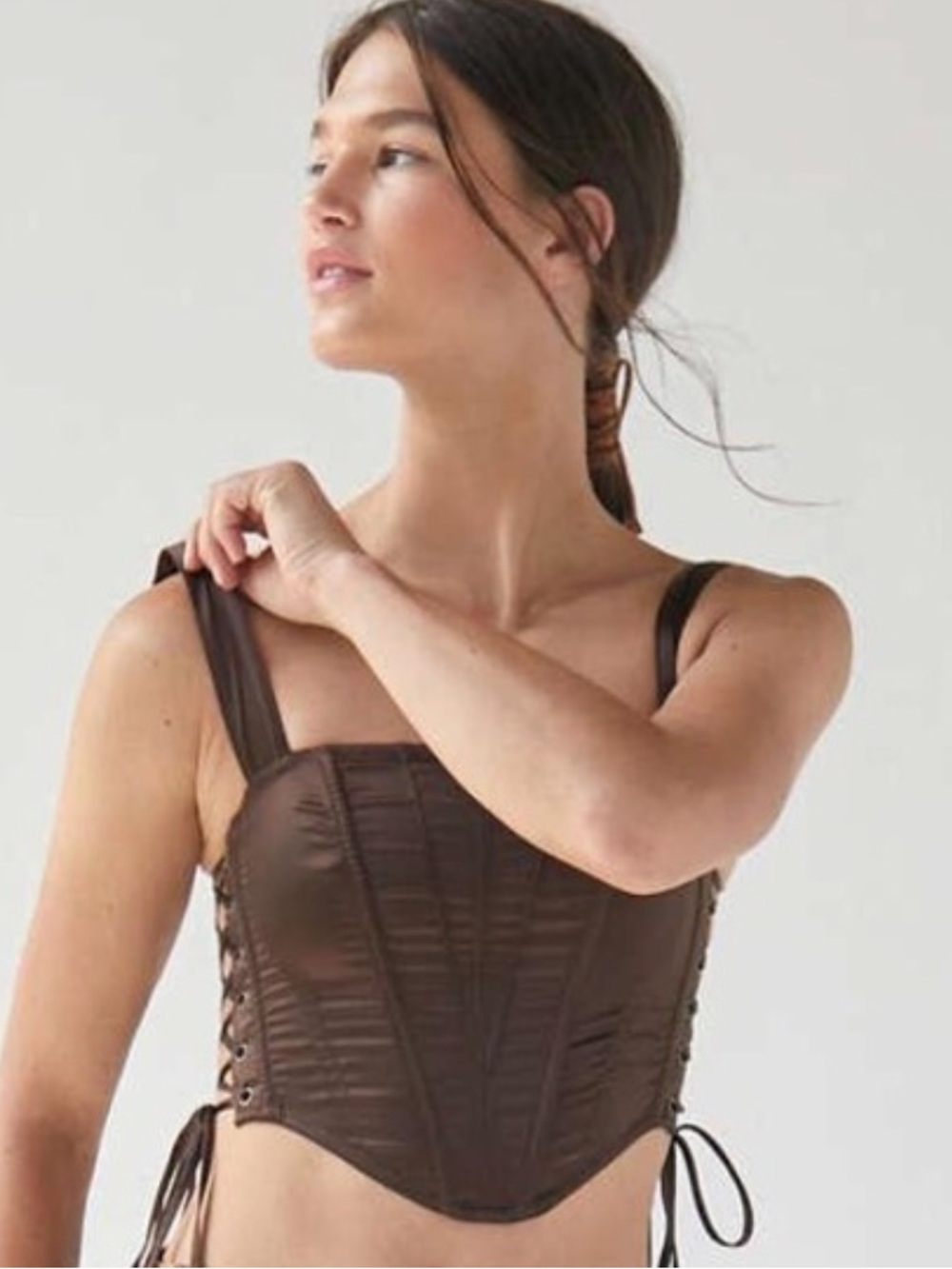 Urban Outfitters Brown Lace-Up Satin Corset Top